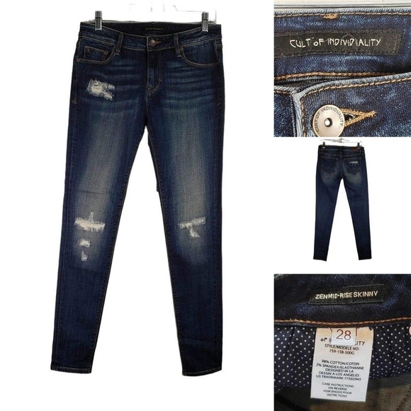 Cult of Individuality JeansWomen's Mid Rise Distressed Zen Size 28 Stretch - Picture 1 of 12